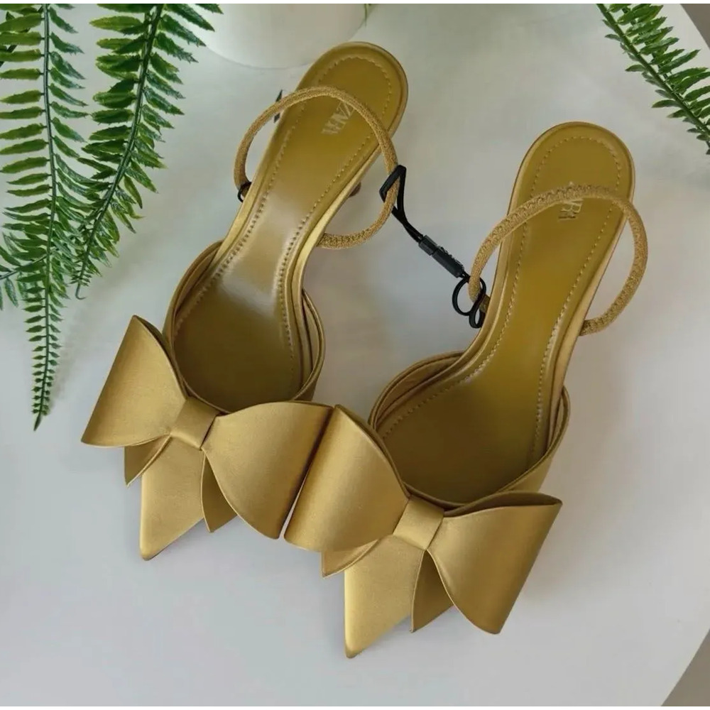 Zara Satin Slingback Heels Bow Pointed Toe Stiletto Wedding Party Sz 6.5 NWT - Picture 8 of 16
